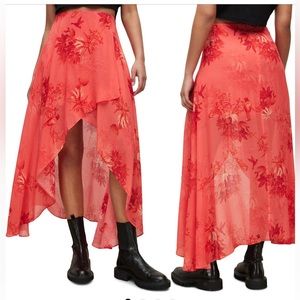 All Saints Coral Floral Maxi Skirt